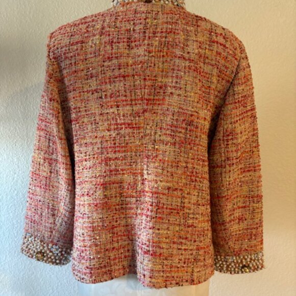 CHICO'S NEW classic, women's jacket Size 1, textured material, beaded accents - Picture 2 of 6